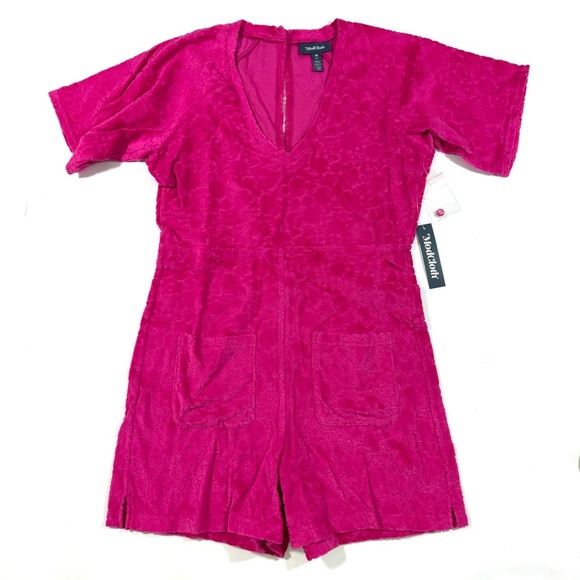 New ModCloth Beach Chaser Velour Romper Sweet Berry - Picture 3 of 10
